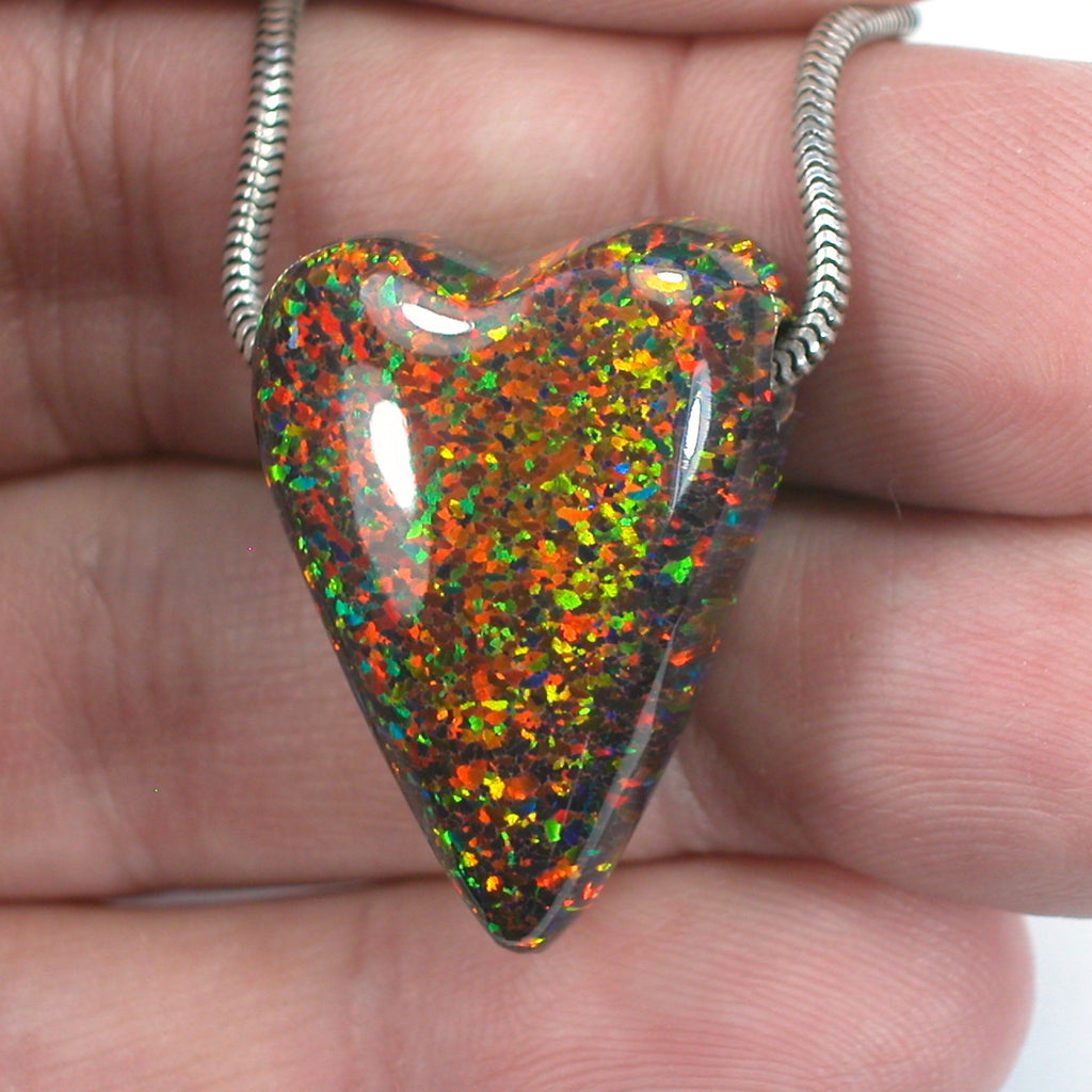 DVH 32ct Black Bello Opal Heart Bead Pendant Synthetic OOAK Big Hole 27x20x13 (5788) - DVHdesigns