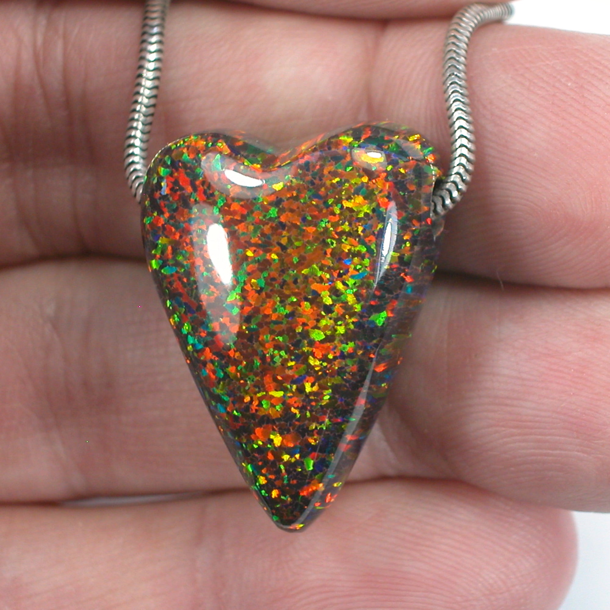 DVH 32ct Black Bello Opal Heart Bead Pendant Synthetic OOAK Big Hole 27x20x13 (5788) - DVHdesigns