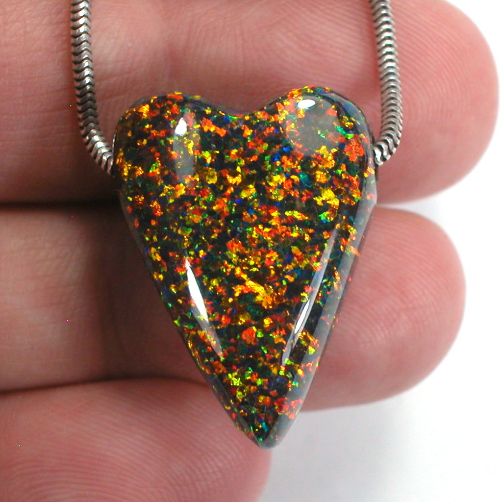 DVH 32ct Black Bello Opal Heart Bead Pendant Synthetic OOAK Big Hole 27x20x13 (5788) - DVHdesigns