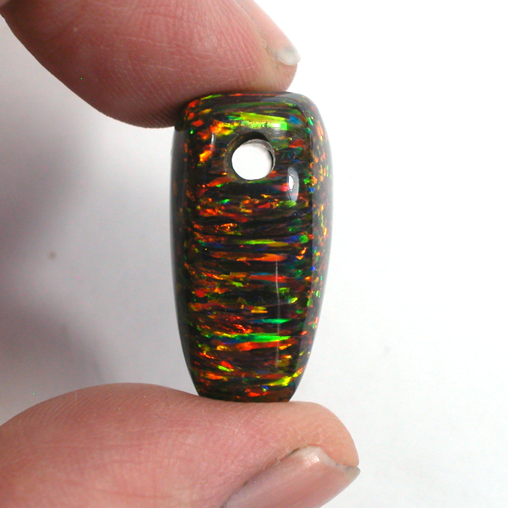 DVH 32ct Black Bello Opal Heart Bead Pendant Synthetic OOAK Big Hole 27x20x13 (5788) - DVHdesigns