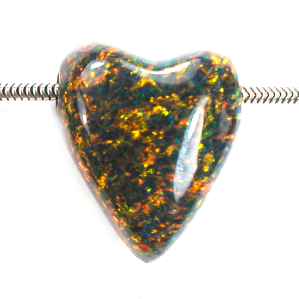 DVH 16ct Black Bello Opal Heart Bead Pendant Synthetic OOAK Big Hole 20x17x11 (5790 - DVHdesigns