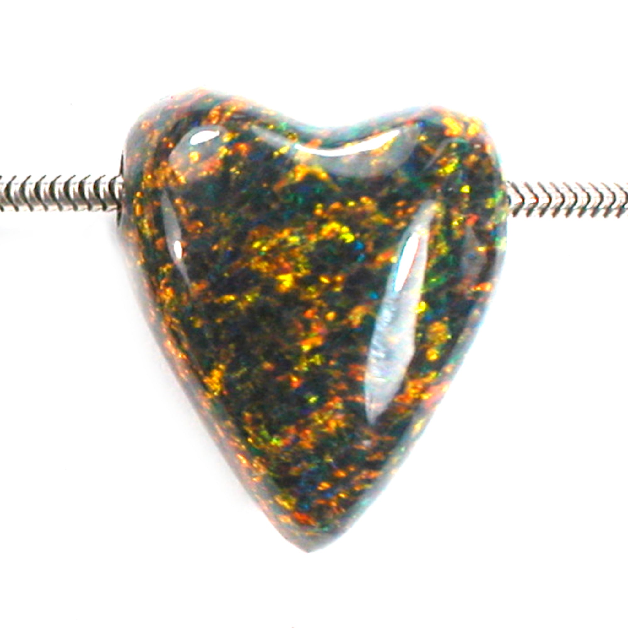DVH 16ct Black Bello Opal Heart Bead Pendant Synthetic OOAK Big Hole 20x17x11 (5790 - DVHdesigns