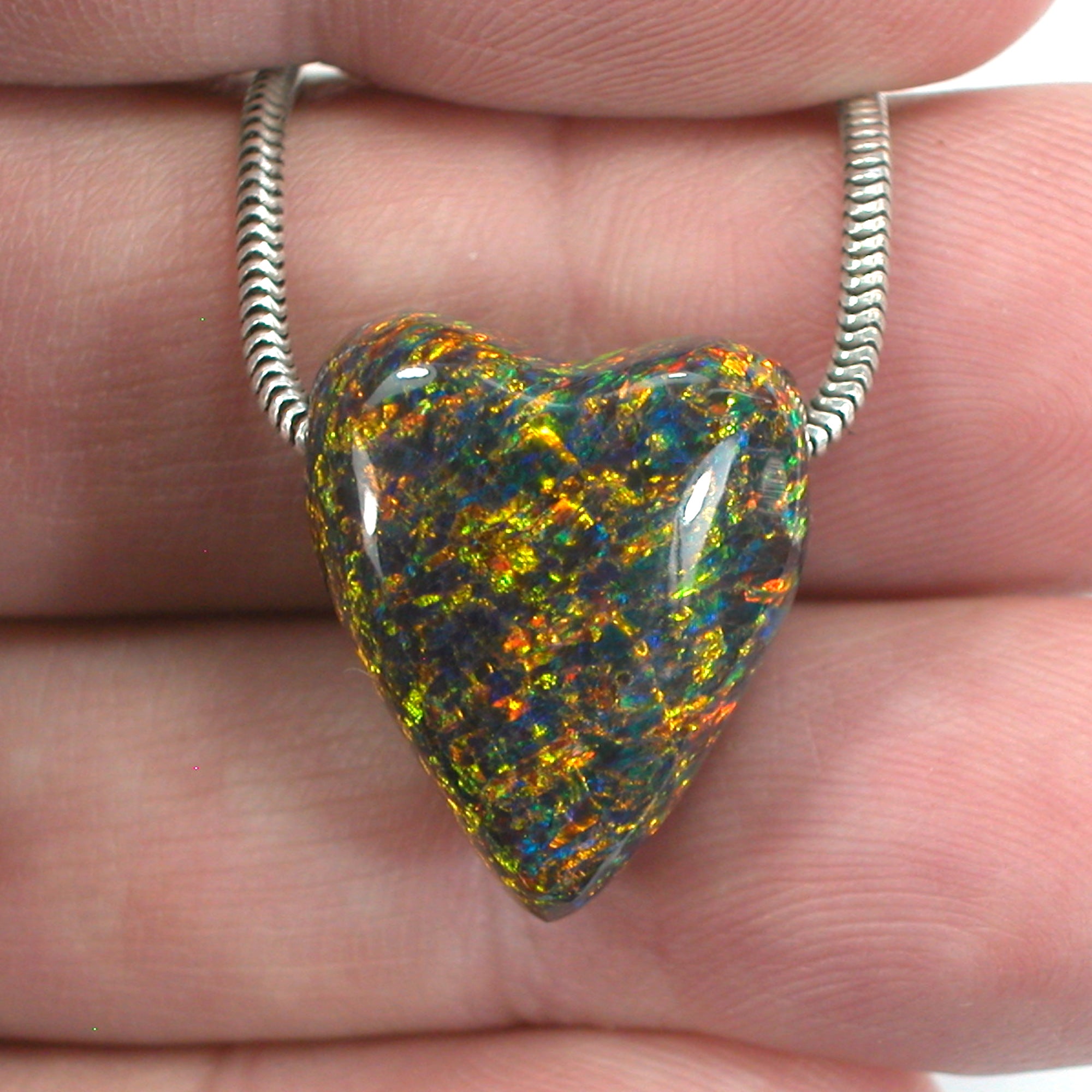 DVH 16ct Black Bello Opal Heart Bead Pendant Synthetic OOAK Big Hole 20x17x11 (5790 - DVHdesigns