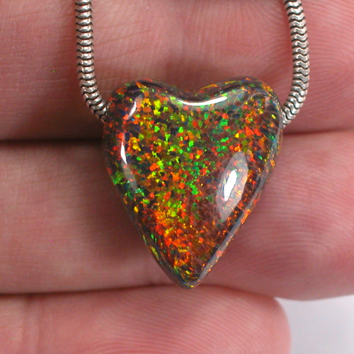 DVH 16ct Black Bello Opal Heart Bead Pendant Synthetic OOAK Big Hole 20x17x11 (5790 - DVHdesigns