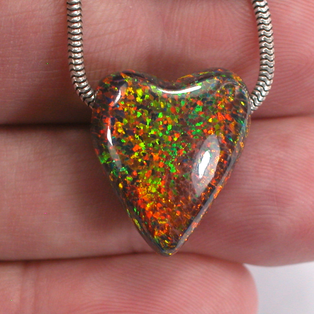 DVH 16ct Black Bello Opal Heart Bead Pendant Synthetic OOAK Big Hole 20x17x11 (5790