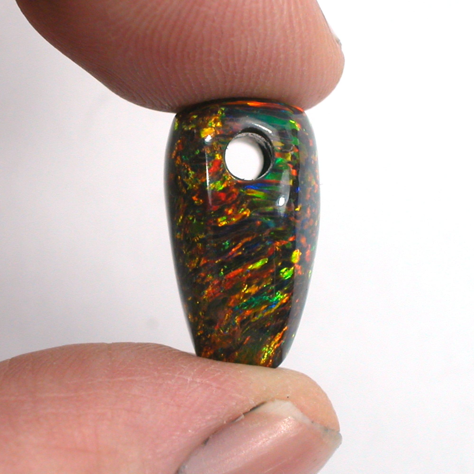 DVH 16ct Black Bello Opal Heart Bead Pendant Synthetic OOAK Big Hole 20x17x11 (5790 - DVHdesigns
