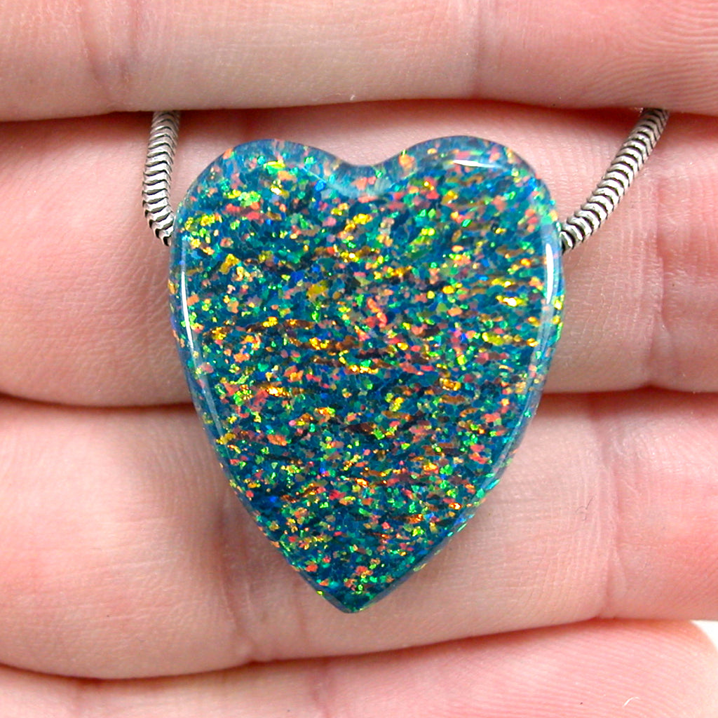 DVH 24ct Black Bello Opal Heart Bead Synthetic OOAK Big Hole 28x22x8mm (5814)