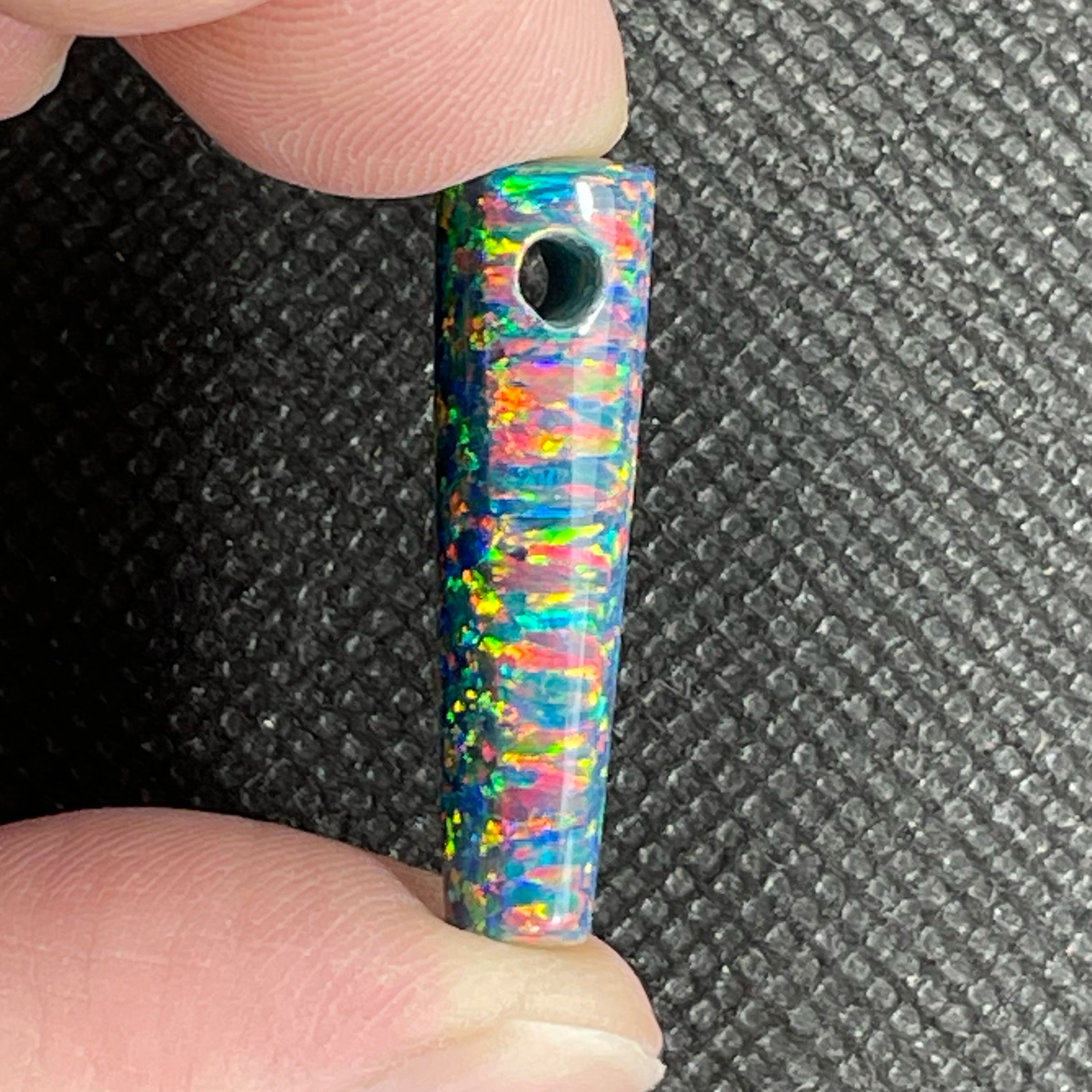 DVH 12ct Black Bello Opal Shield Bead Pendant Synthetic OOAK Big Hole 30x8x8mm (5864) - DVHdesigns