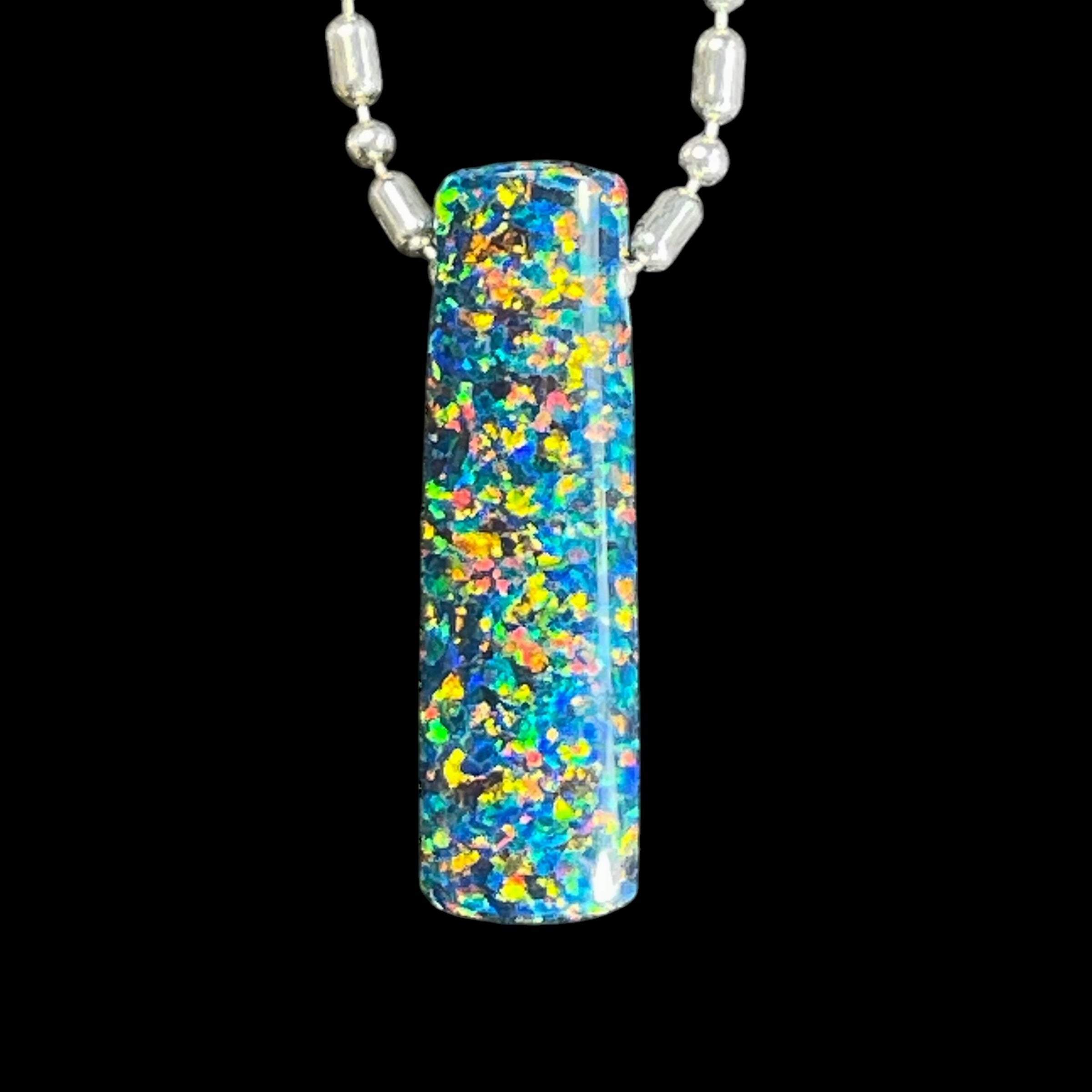 DVH 12ct Black Bello Opal Shield Bead Pendant Synthetic OOAK Big Hole 30x8x8mm (5864) - DVHdesigns