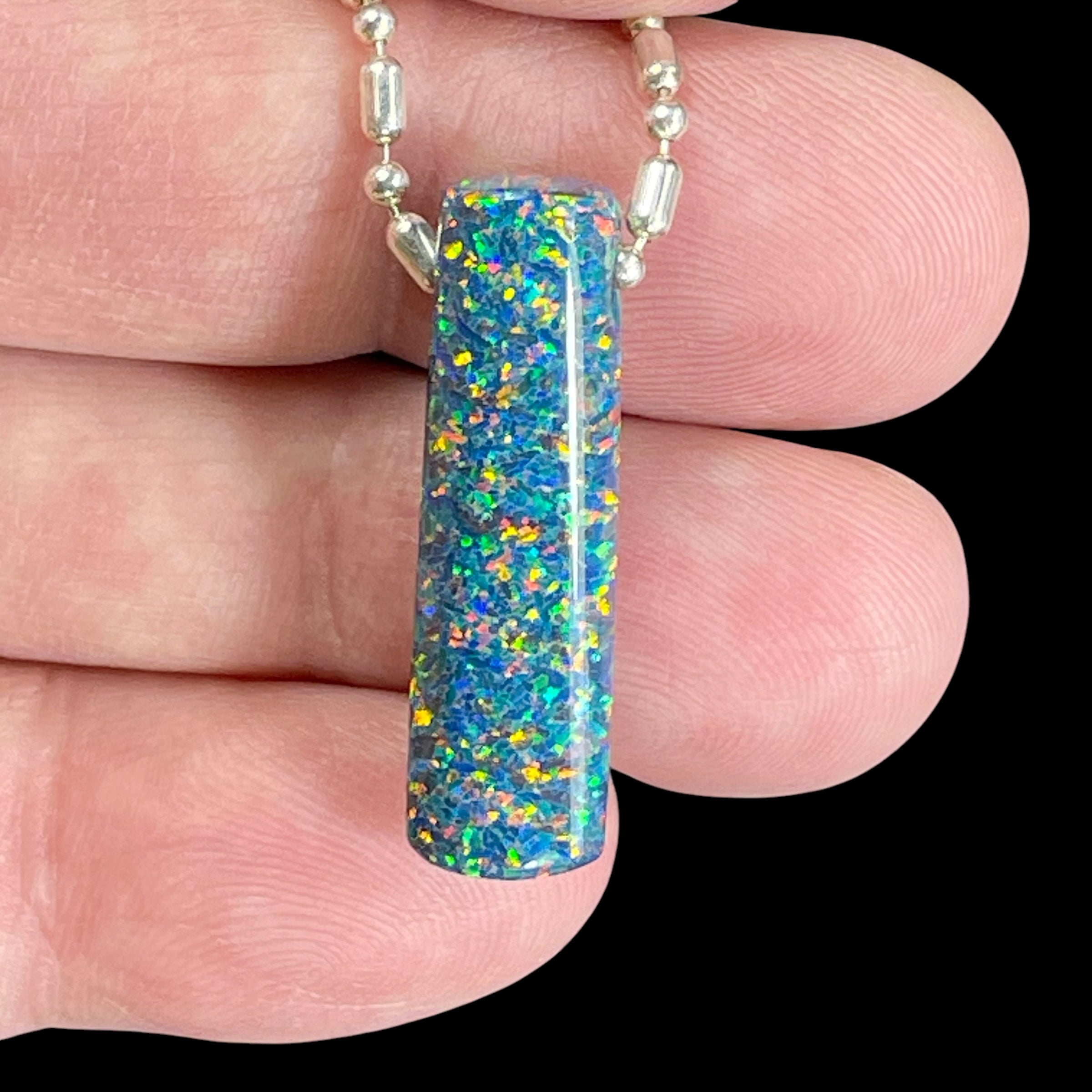 DVH 12ct Black Bello Opal Shield Bead Pendant Synthetic OOAK Big Hole 30x8x8mm (5864) - DVHdesigns