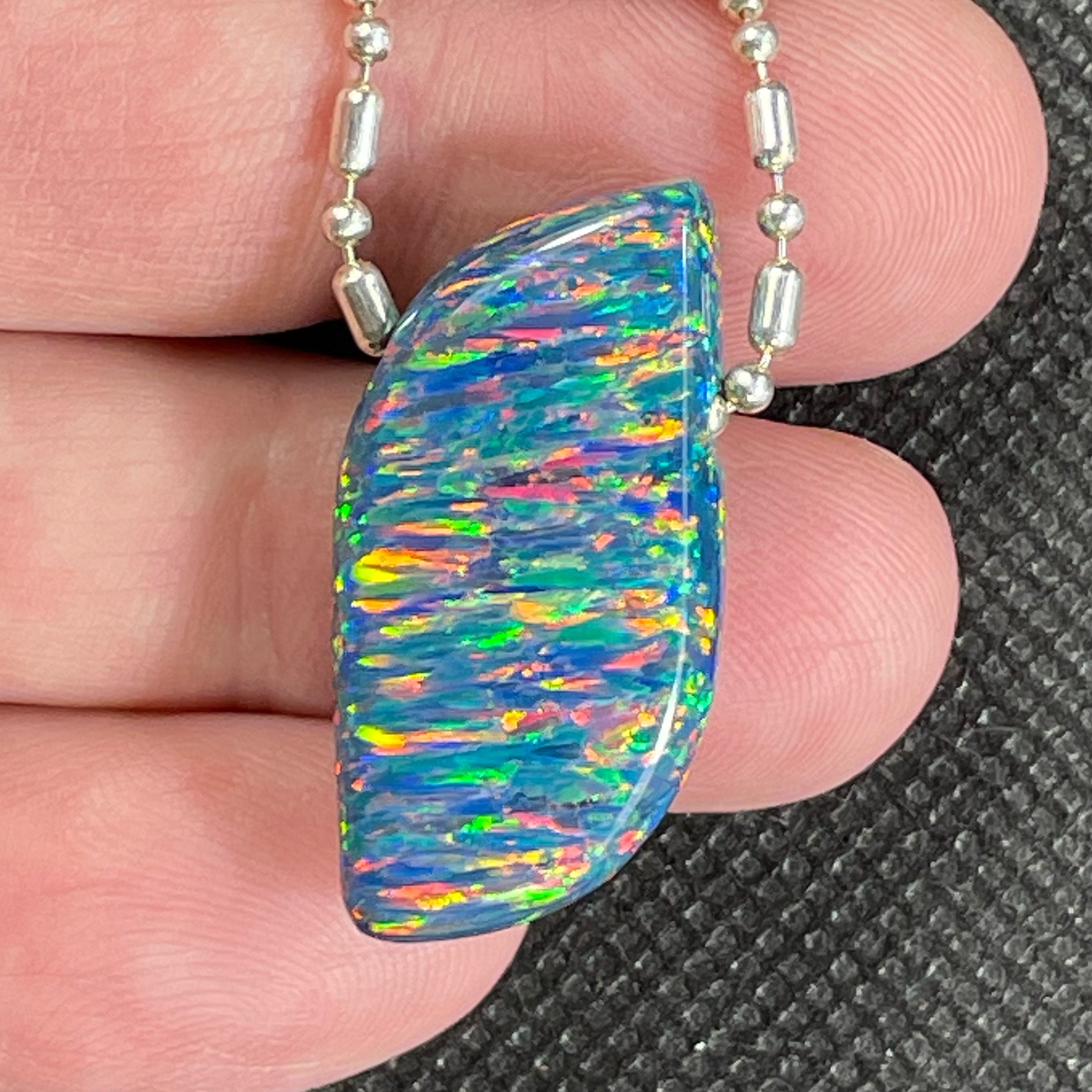 DVH 18ct Black Bello Opal Shield Bead Pendant Synthetic OOAK Big Hole 30x15x7mm (5865) - DVHdesigns