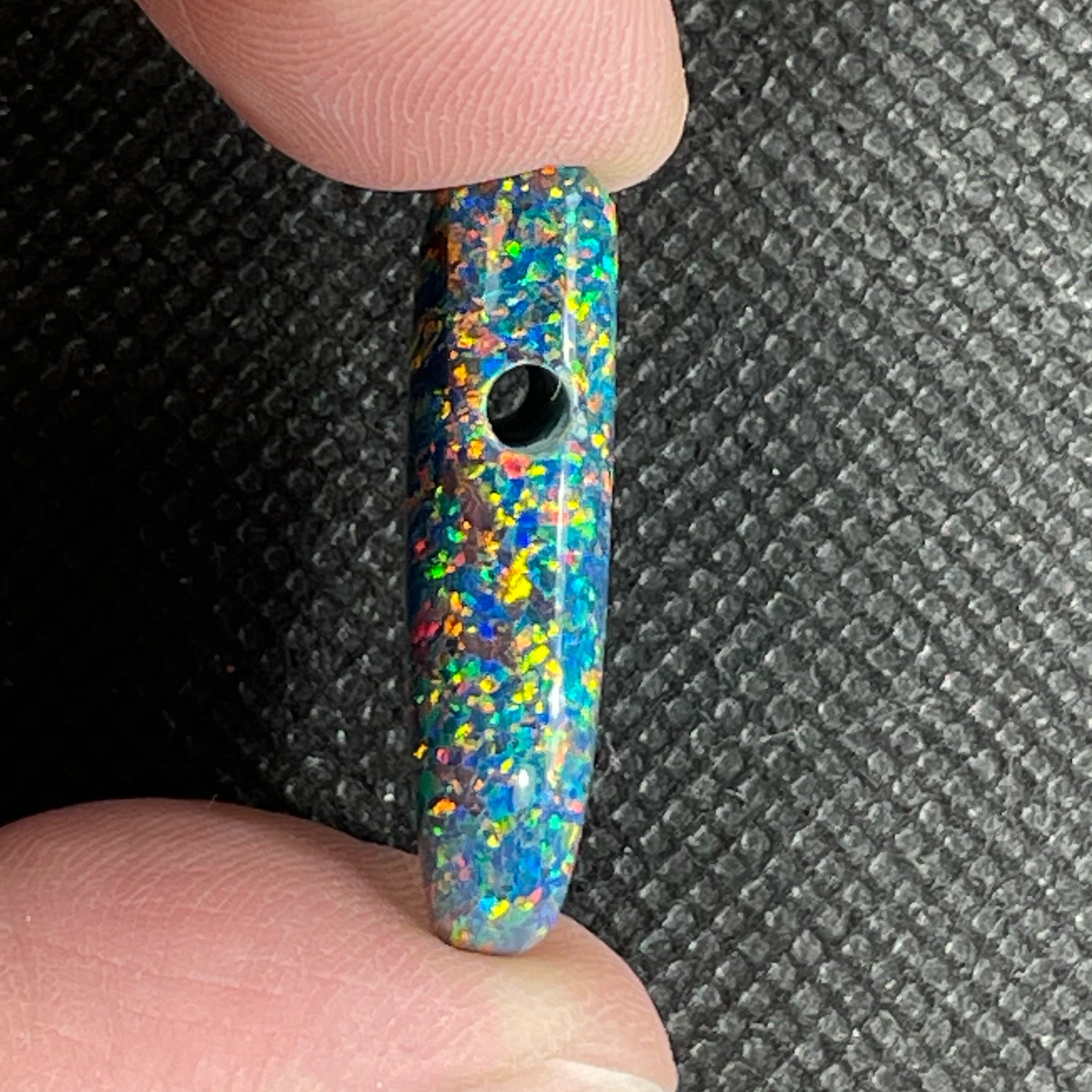 DVH 18ct Black Bello Opal Shield Bead Pendant Synthetic OOAK Big Hole 30x15x7mm (5865) - DVHdesigns