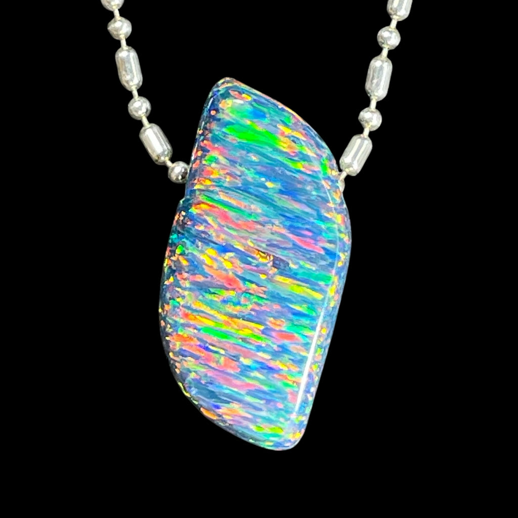 DVH 18ct Black Bello Opal Shield Bead Pendant Synthetic OOAK Big Hole 30x15x7mm (5865) - DVHdesigns