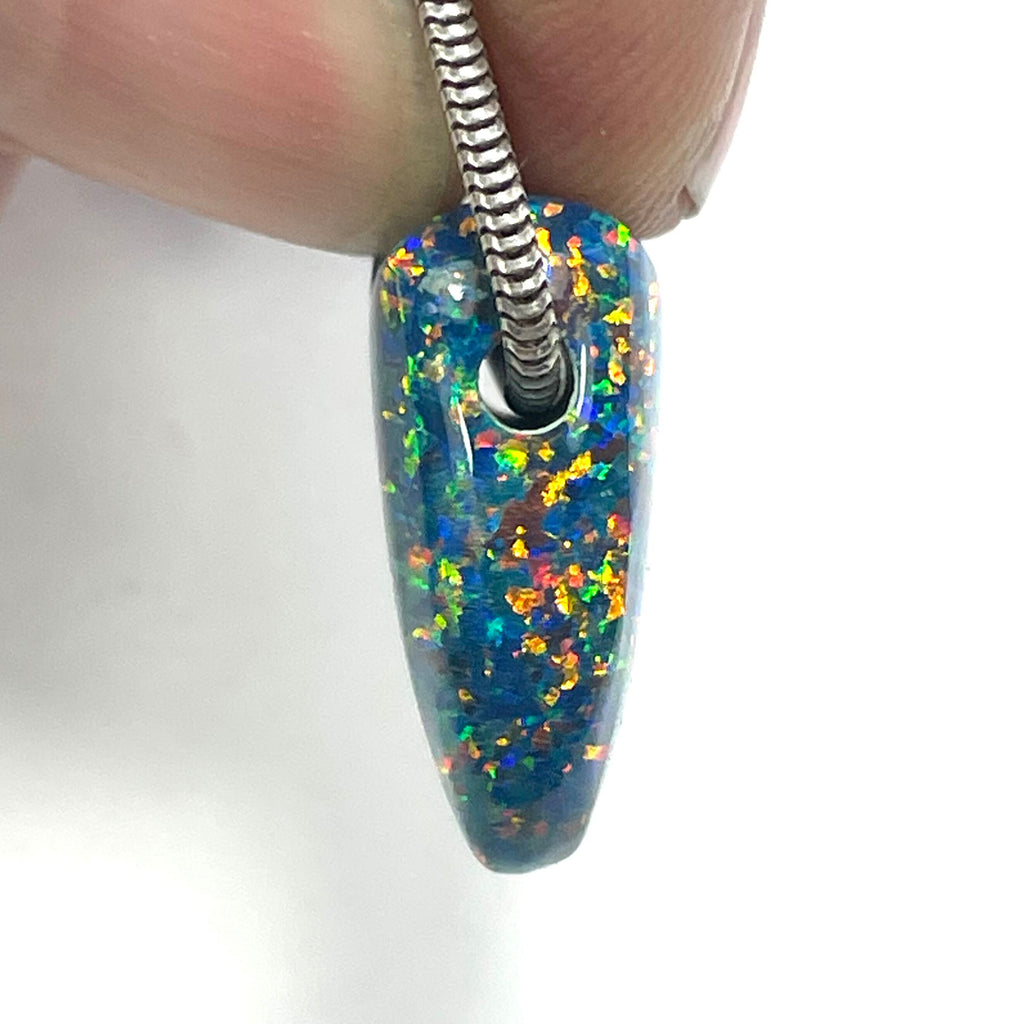 DVH 16ct Black Bello Opal Bead Pendant Synthetic OOAK Big Hole 22x17x10mm (5892) - DVHdesigns