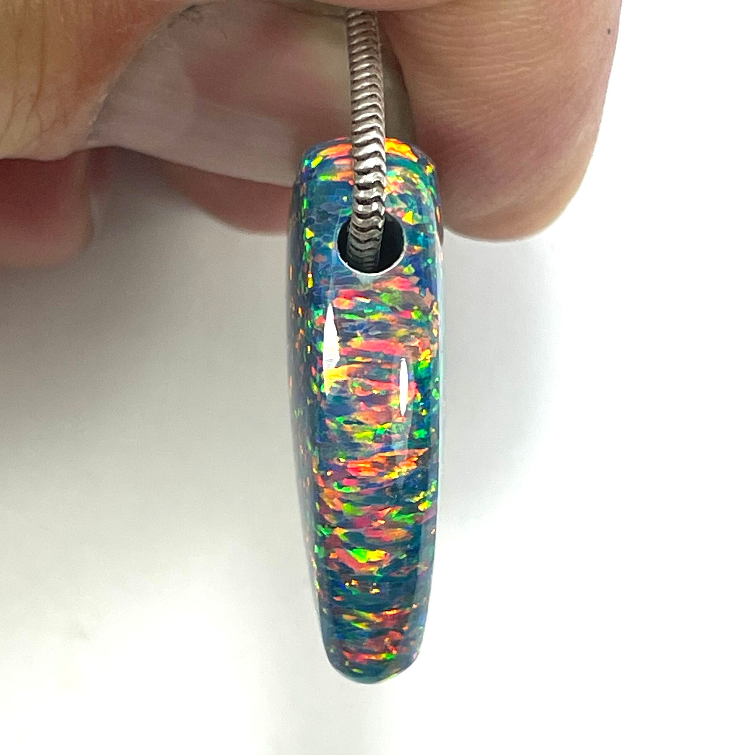 DVH 25ct Black Bello Opal Bead Pendant Synthetic OOAK Big Hole 28x23x9mm (5894) - DVHdesigns