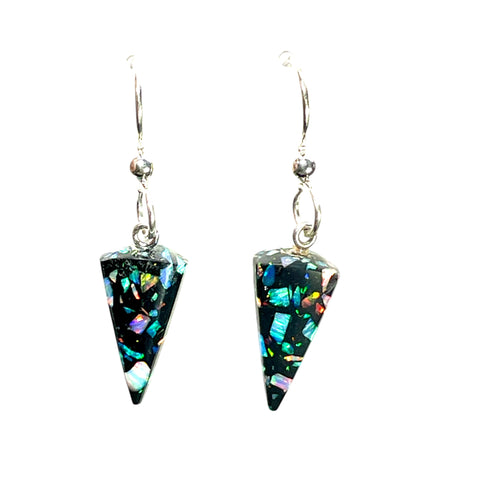 DVH Black Bello Opal Mosaic Earrings Synthetic OOAK Sterling Silver (5957)
