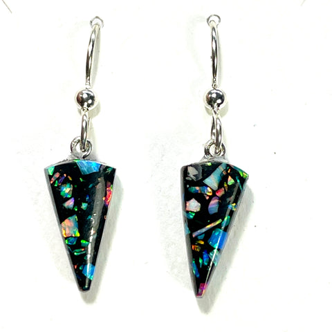 DVH Black Bello Opal Mosaic Earrings Synthetic OOAK Sterling Silver (5958)