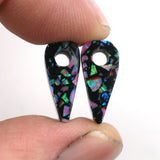 DVH 13ct Mosaic Bello Opal Bead Pair Synthetic UV Reactive Black Light 16x9x7 each (5784)