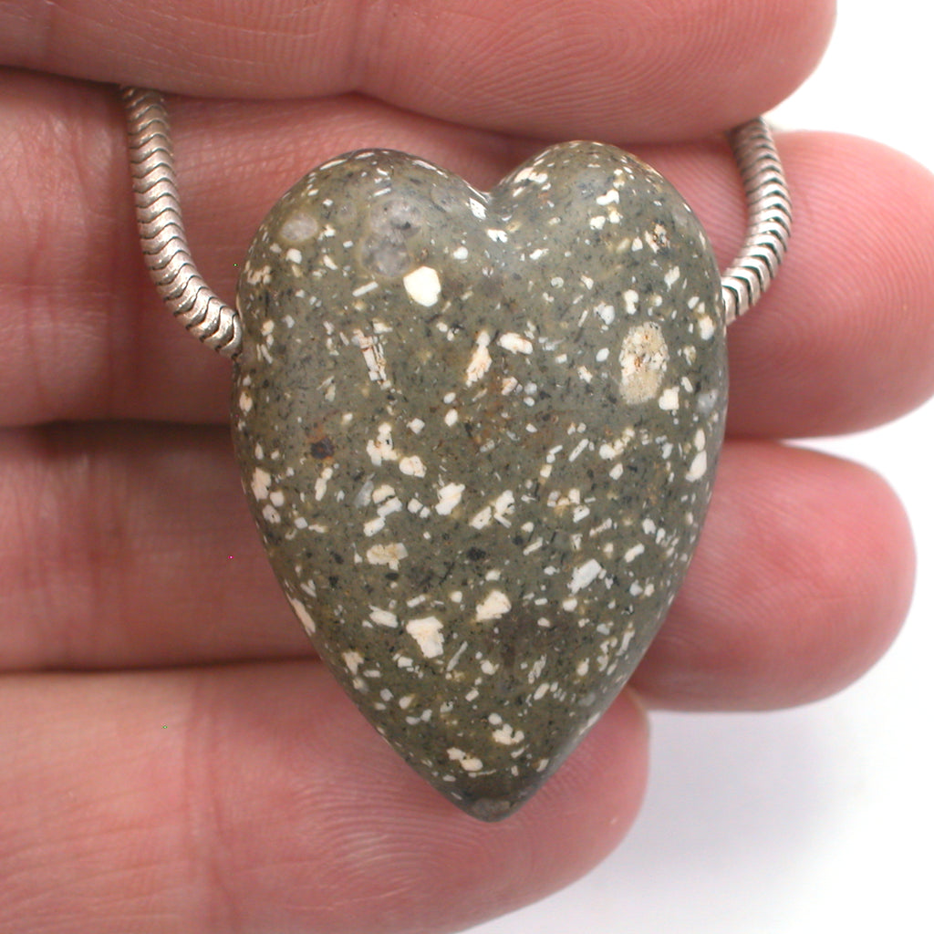 DVH Porphyry Heart of Stone Bead Pendant Handmade Matte 37x27x17 (5268)