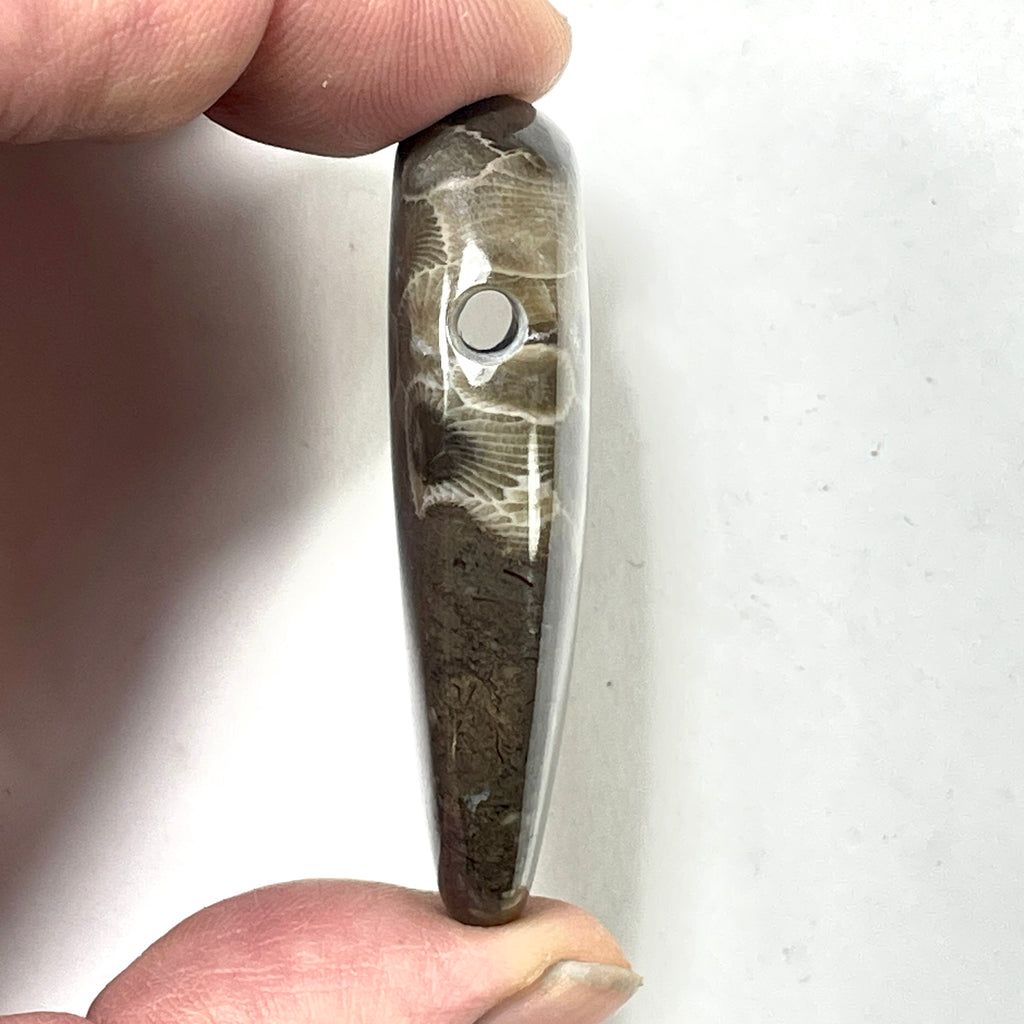 DVH Petoskey Stone Fossil Graveyard Bead Pendant Michigan Coral 52x26x12mm (6211) - DVHdesigns