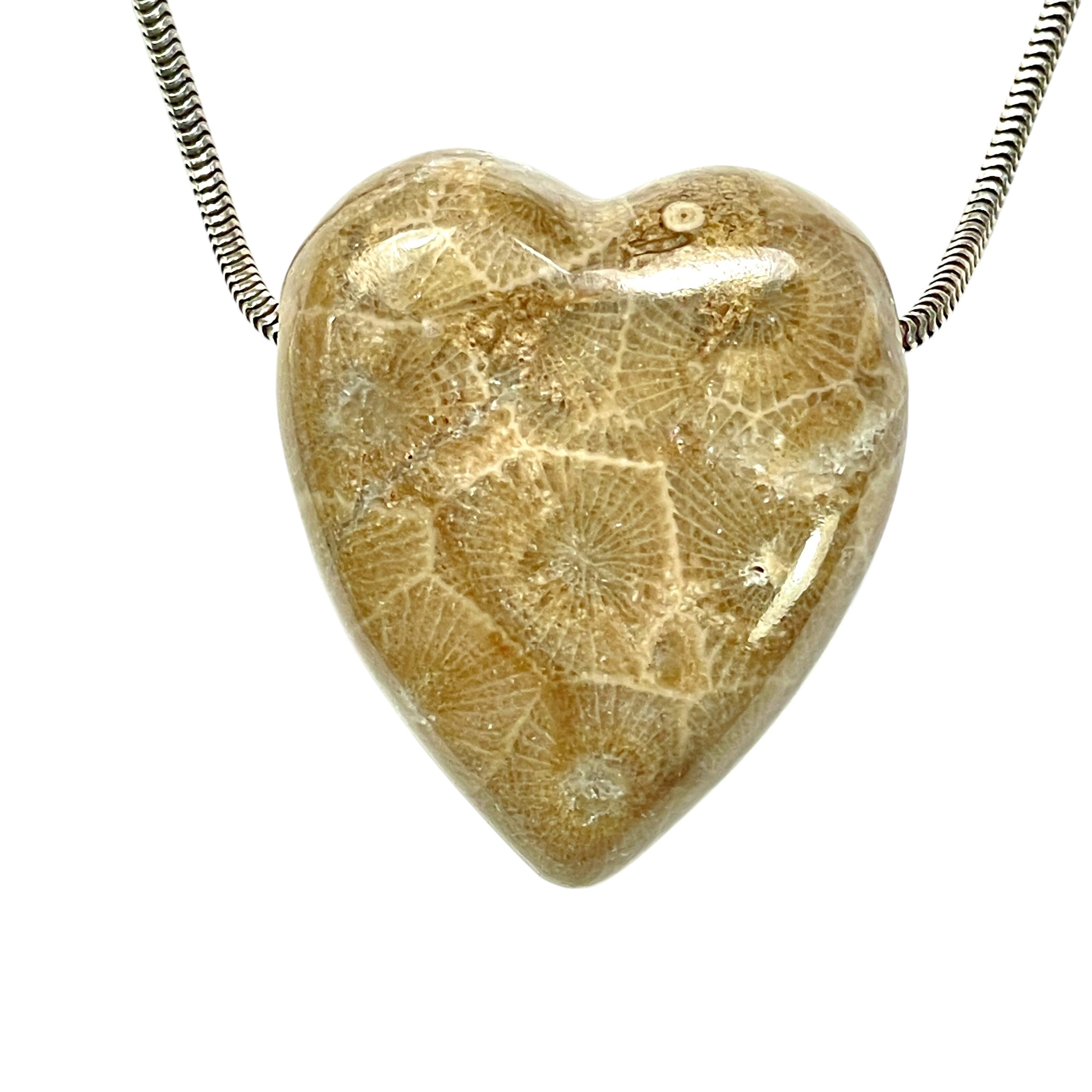 DVH Petoskey Stone Heart Bead Pendant Michigan 34x29x15mm (6267) - DVHdesigns