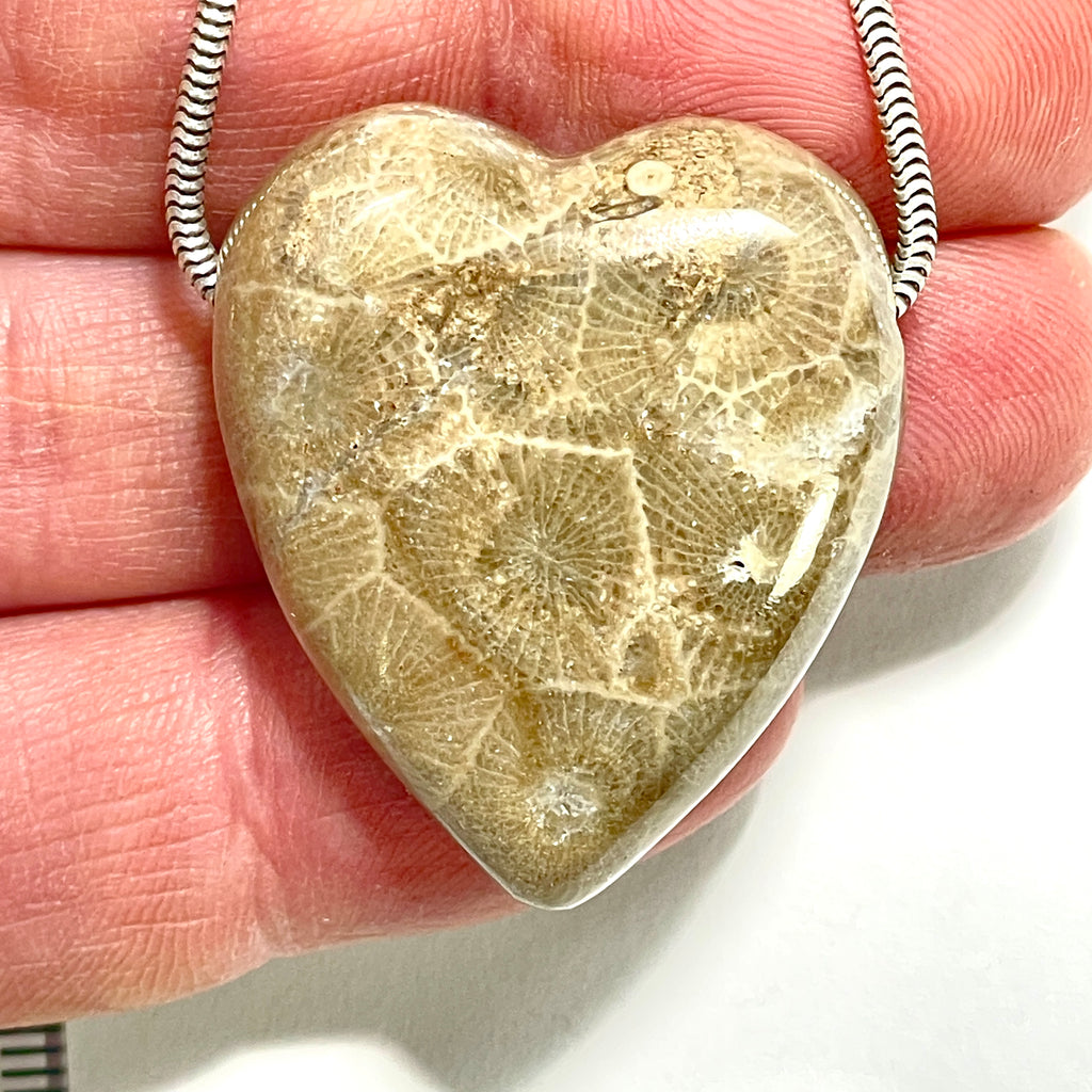 DVH Petoskey Stone Heart Bead Pendant Michigan 34x29x15mm (6267) - DVHdesigns