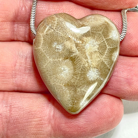 DVH Petoskey Stone Heart Bead Pendant Michigan 34x29x15mm (6267) - DVHdesigns
