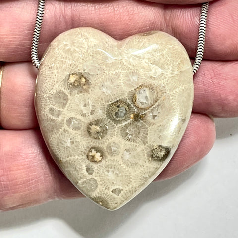 DVH Petoskey Stone Heart Bead Pendant Michigan44x38x15mm (6268)
