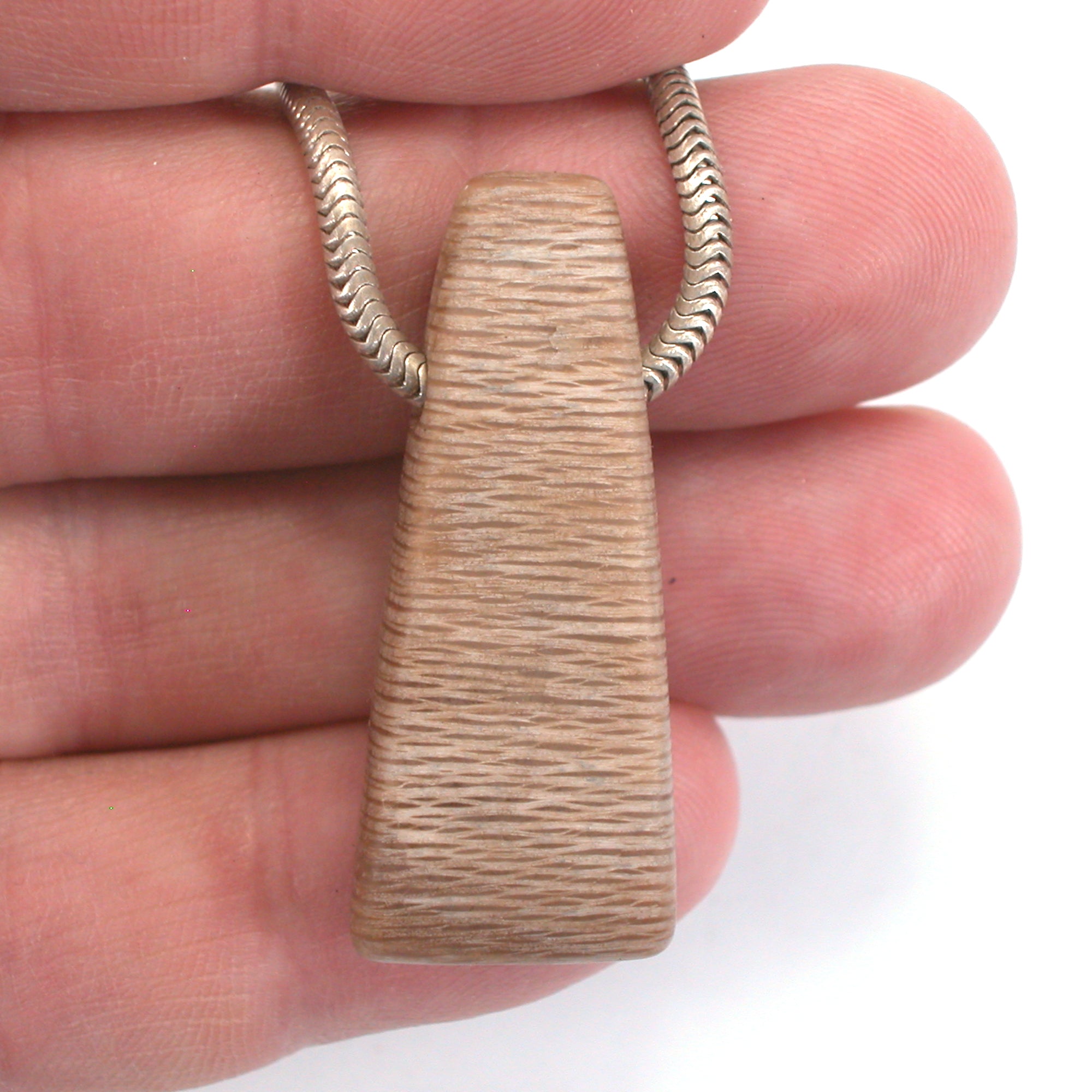DVH Petrified Sycamore Wood Matte Bead Pendant Badger Pocket WA 44x16x9 (5255) - DVHdesigns