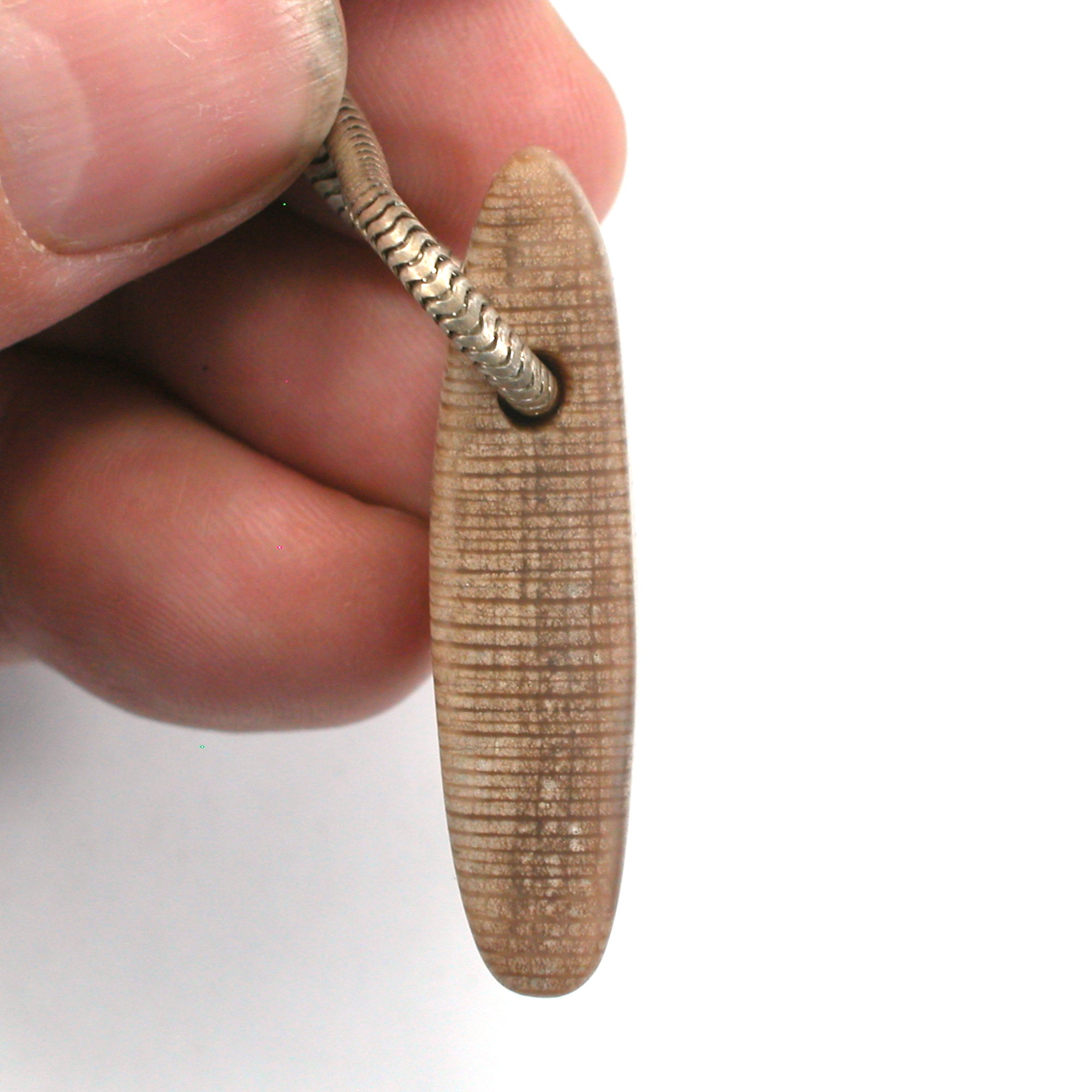 DVH Petrified Sycamore Wood Matte Bead Pendant Badger Pocket WA 44x16x9 (5255) - DVHdesigns