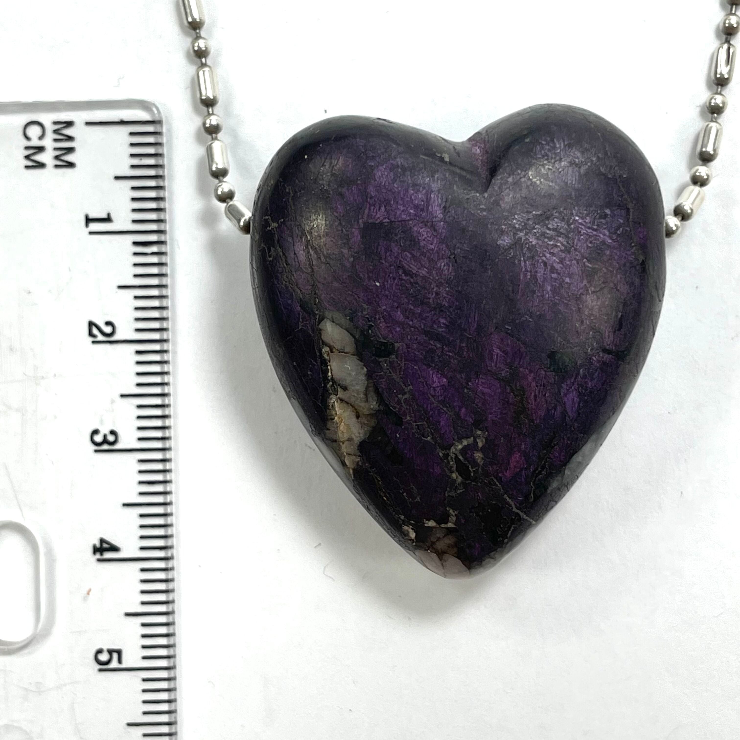 DVH Purpurite Purple Heart Bead Pendant Iridescent w/ Quartz  Namibia 40x35x19 (5885) - DVHdesigns