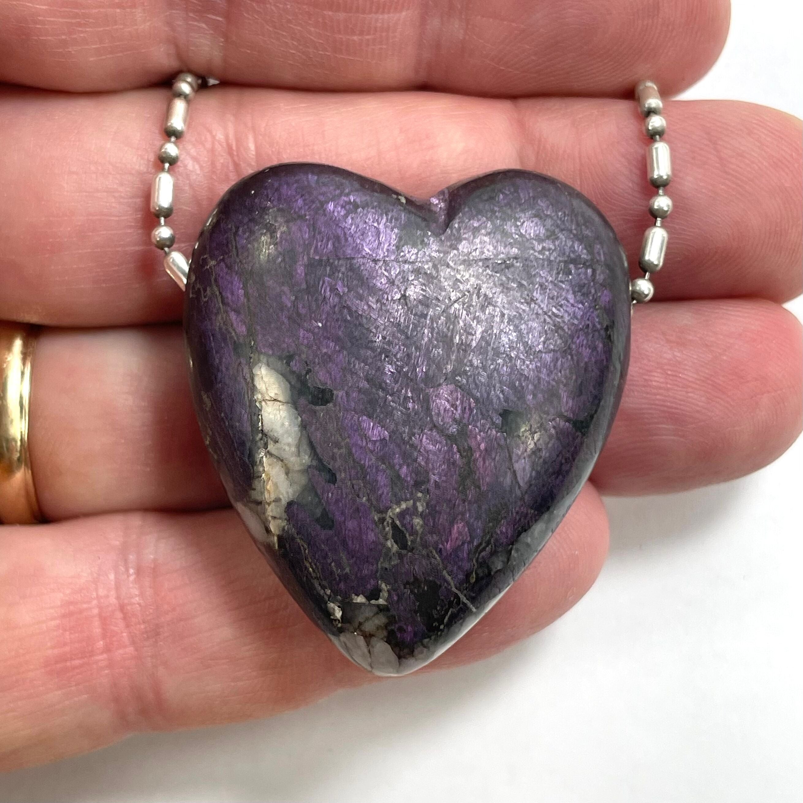 DVH Purpurite Purple Heart Bead Pendant Iridescent w/ Quartz  Namibia 40x35x19 (5885) - DVHdesigns