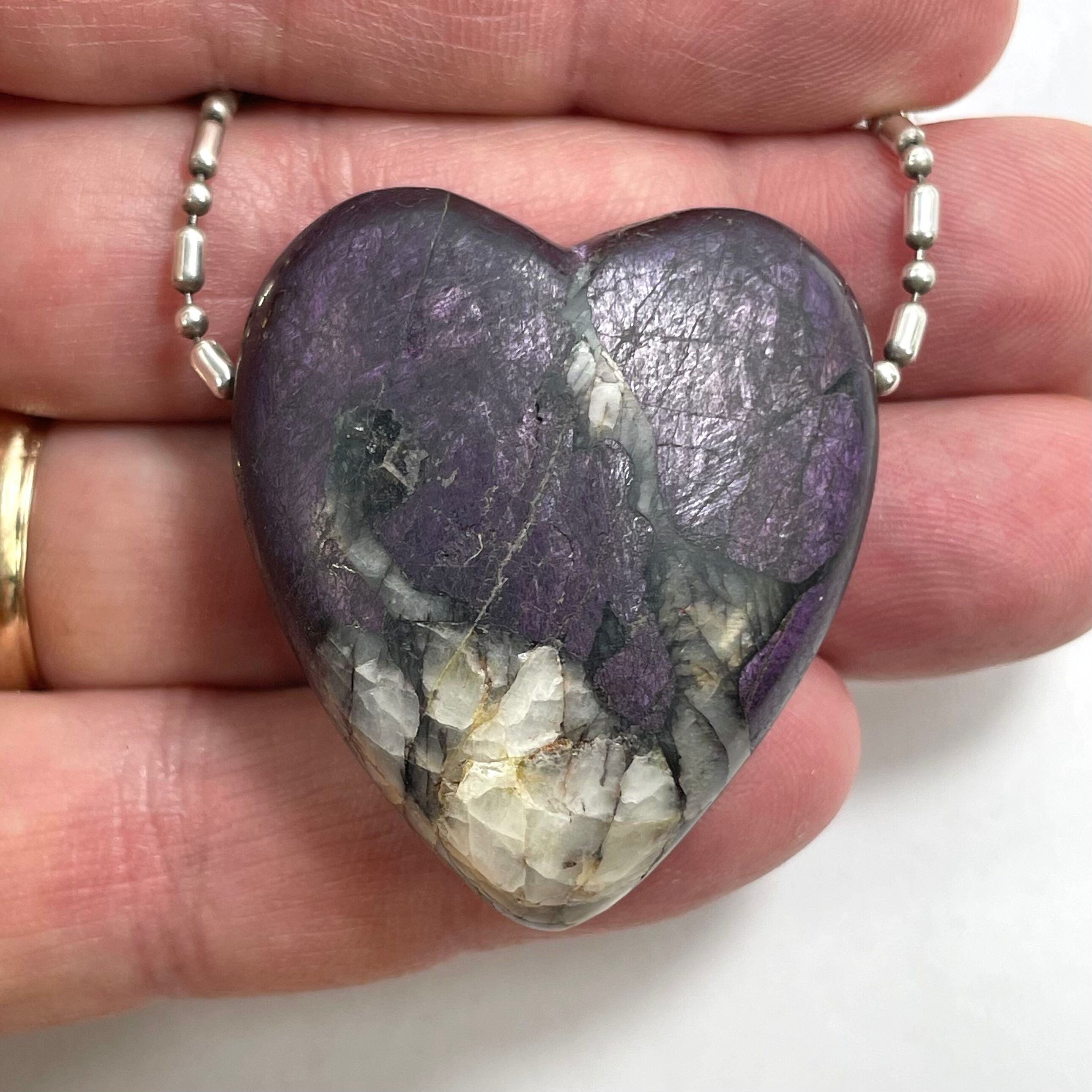 DVH Purpurite Purple Heart Bead Pendant Iridescent w/ Quartz  Namibia 40x35x19 (5885) - DVHdesigns