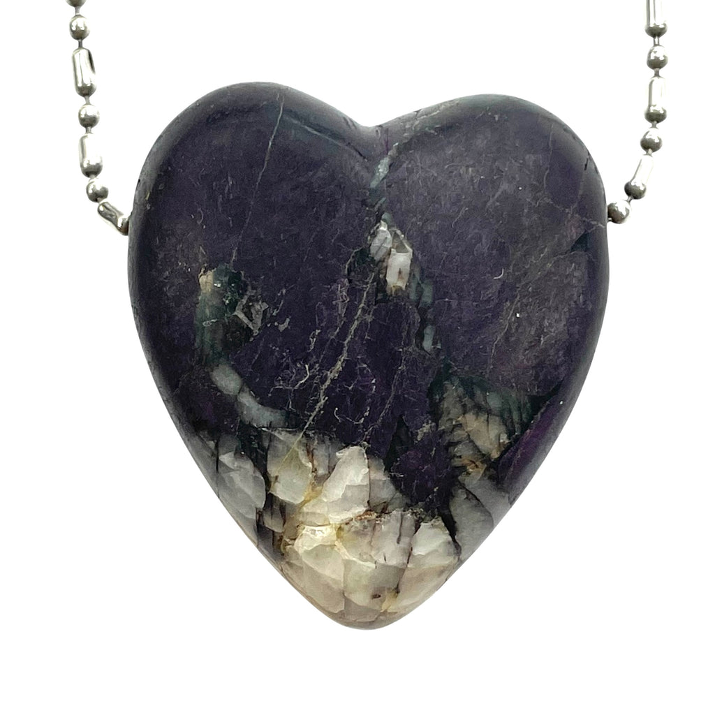DVH Purpurite Purple Heart Bead Pendant Iridescent w/ Quartz  Namibia 40x35x19 (5885) - DVHdesigns