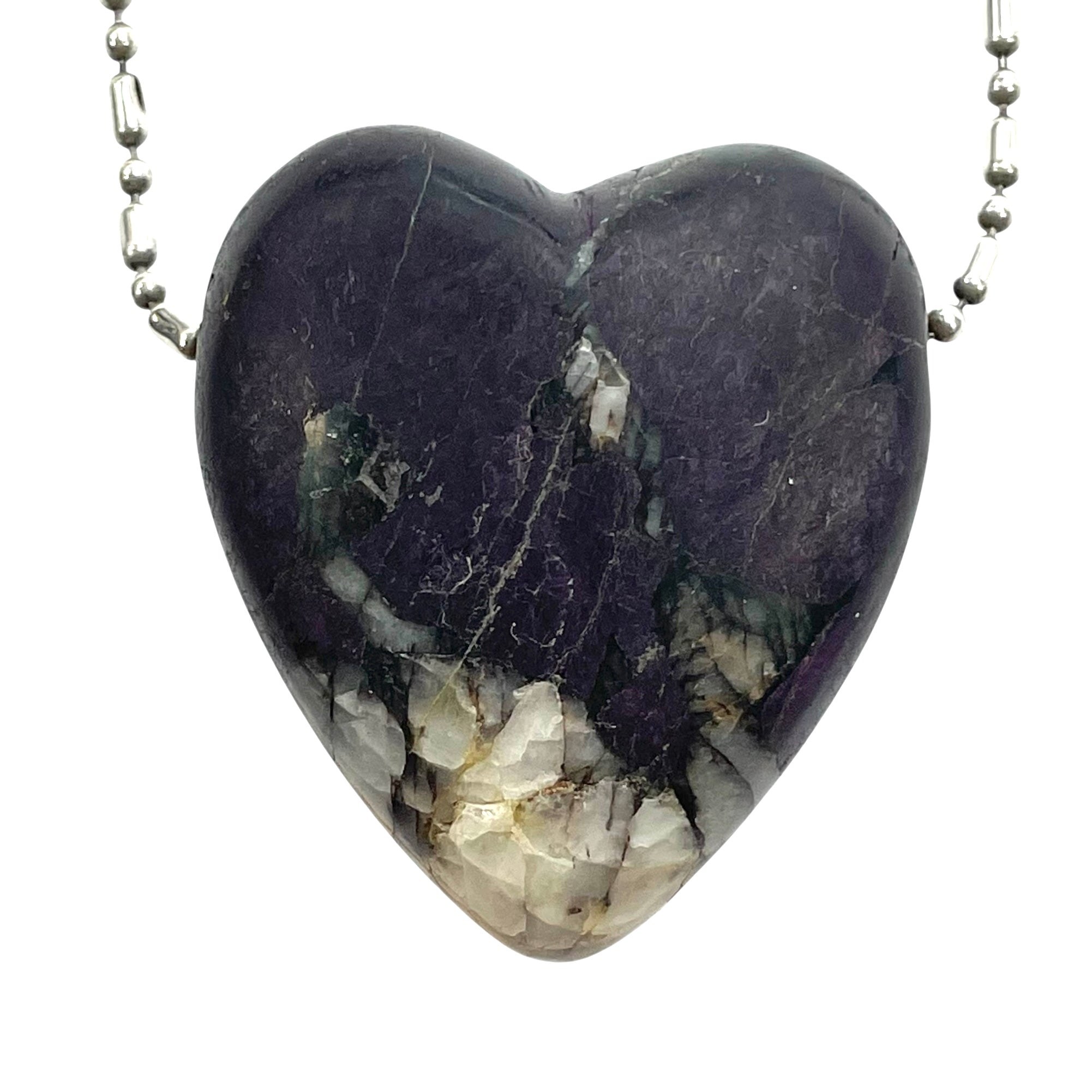 DVH Purpurite Purple Heart Bead Pendant Iridescent w/ Quartz  Namibia 40x35x19 (5885) - DVHdesigns