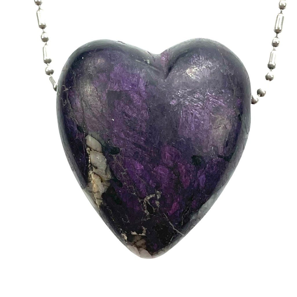 DVH Purpurite Purple Heart Bead Pendant Iridescent w/ Quartz  Namibia 40x35x19 (5885) - DVHdesigns