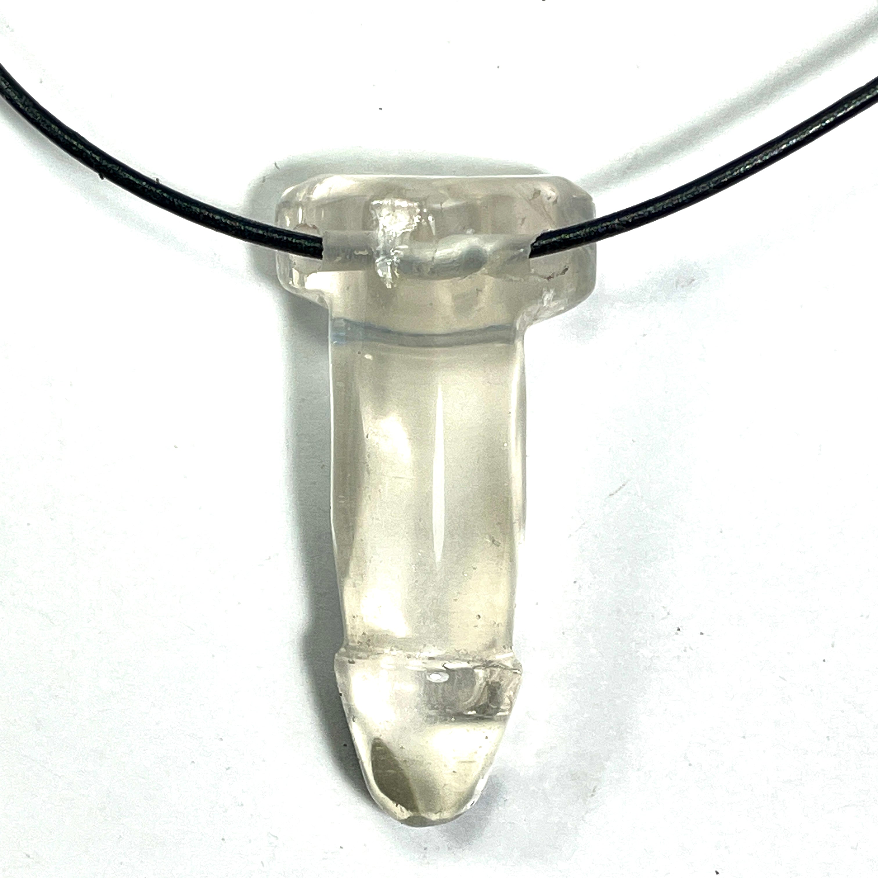 DVH 2.25" Quartz Phallus Natural Crystal Penis Fascinus Bead Pendant (6793)
