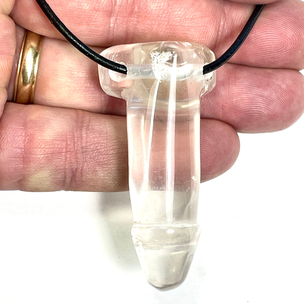 DVH 2.25" Quartz Phallus Natural Crystal Penis Fascinus Bead Pendant (6793)