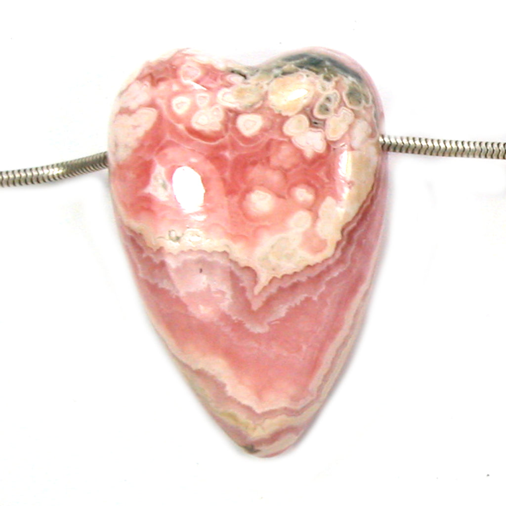 DVH Natural Rhodochrosite Heart Bead Pendant 40x27x15mm (5653)