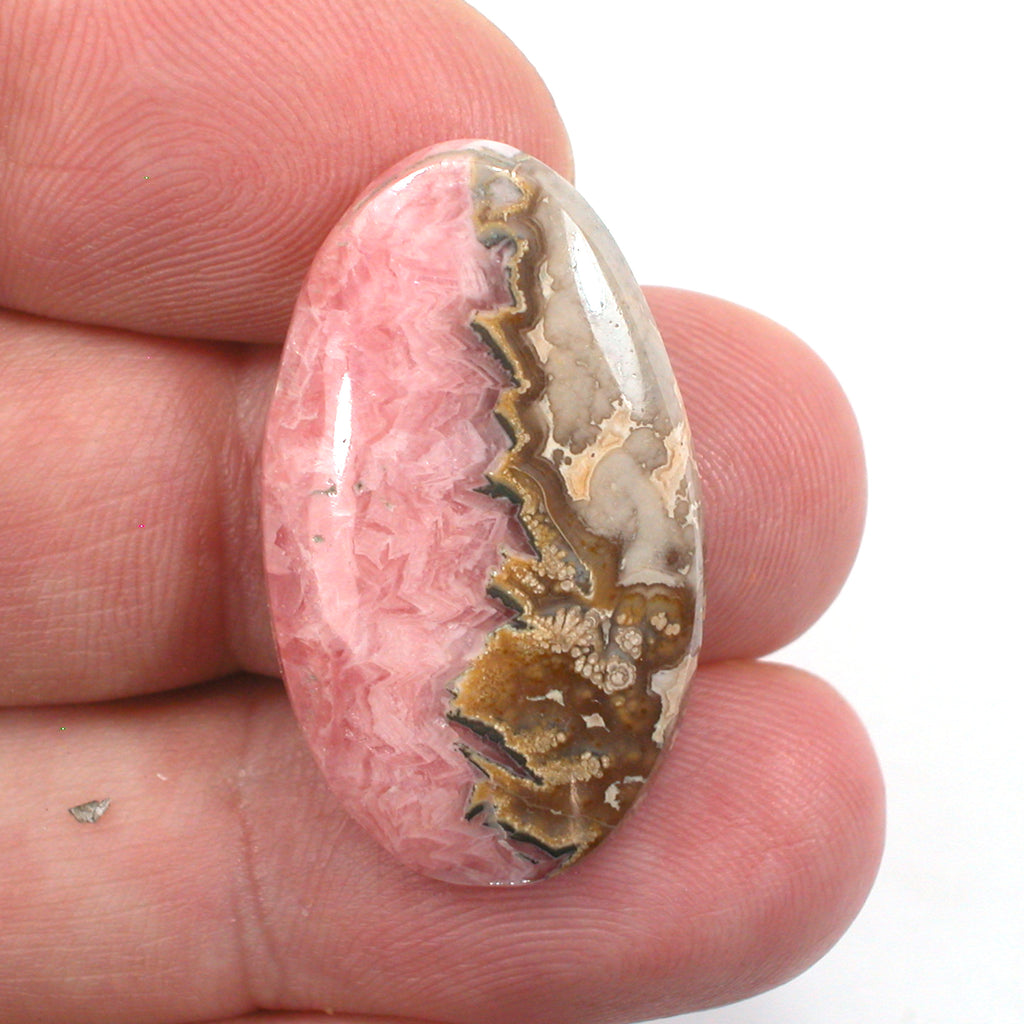 DVH Natural Rhodochrosite & Calcite Cabochon Freeform 33x19x5mm (5678)