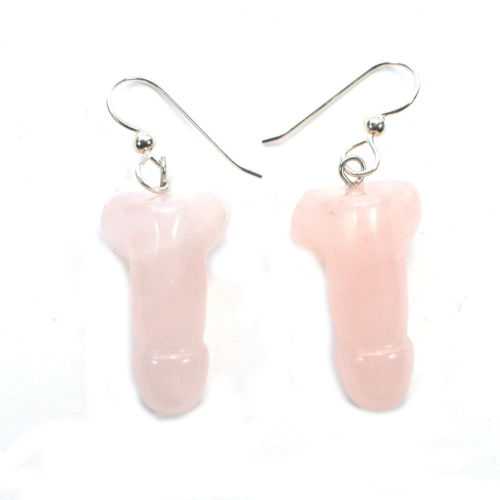 DVH Rose Quartz Penis Sterling Earrings Metaphysical Phallus Crystal Fascinus - DVHdesigns