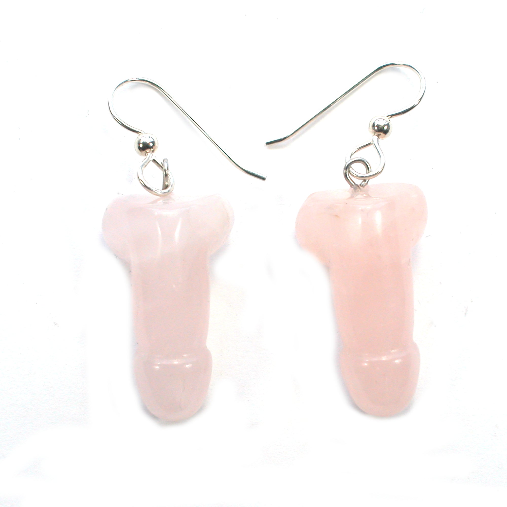 DVH Rose Quartz Penis Sterling Earrings Metaphysical Phallus Crystal Fascinus - DVHdesigns
