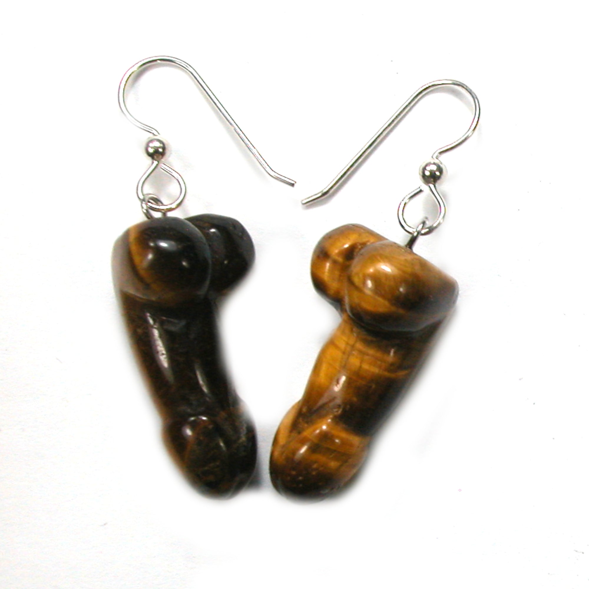 DVH Tigers Eye Penis Sterling Earrings Metaphysical Phallus Crystal Fascinus - DVHdesigns