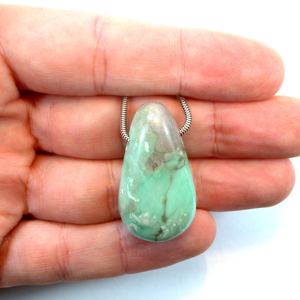 DVH Variscite Bead Pendant Lucin Utah Natural Green Turquoise 35x19x14mm (5794) - DVHdesigns