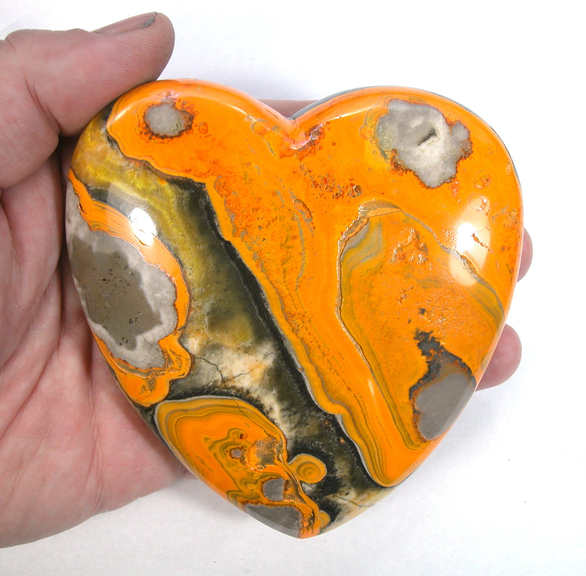 DVH 420g 14.8oz Bumble Bee Jasper Calcite BIG Heart Cavity Orange 104x99x29 (4020) - DVHdesigns