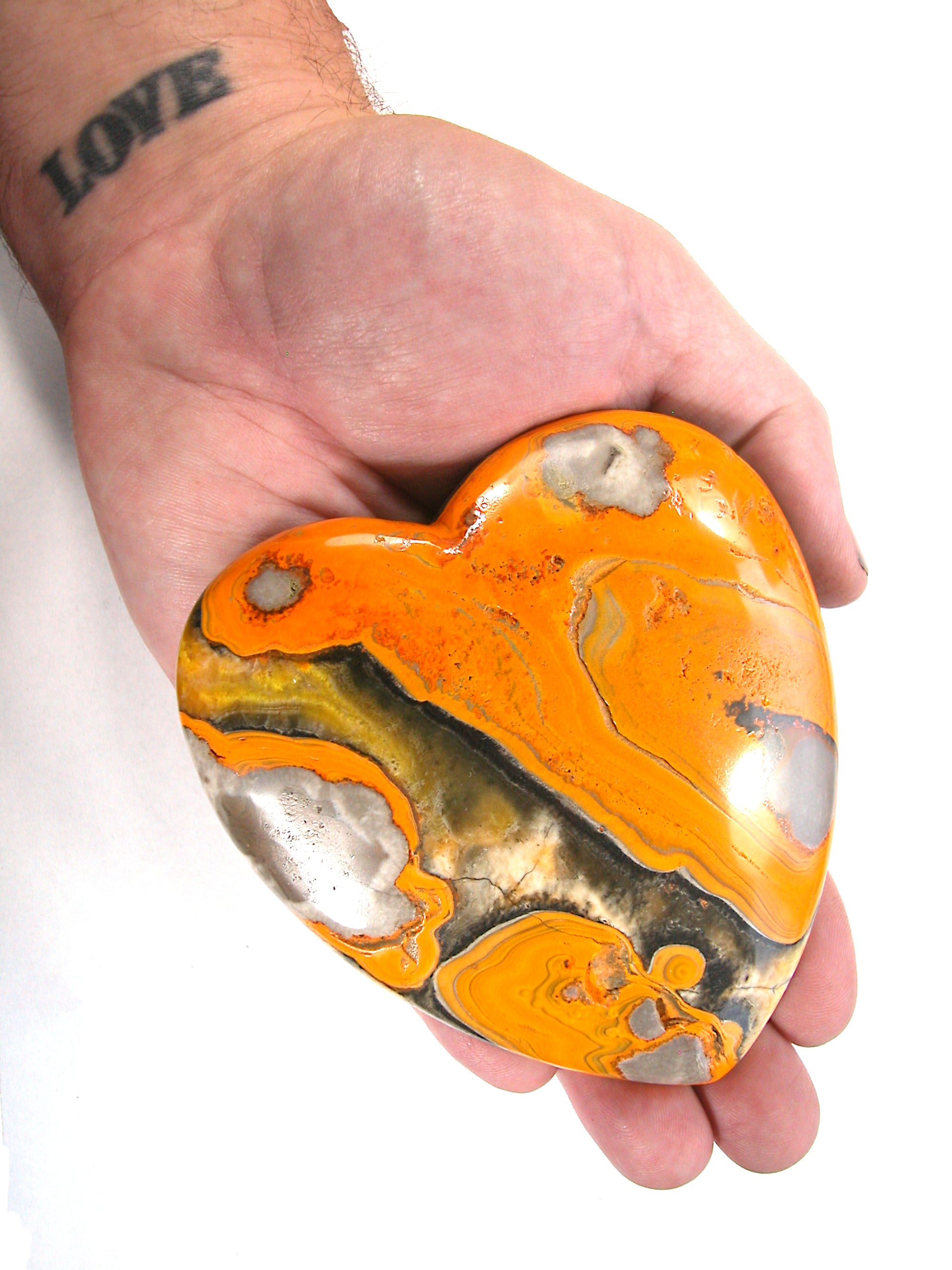 DVH 420g 14.8oz Bumble Bee Jasper Calcite BIG Heart Cavity Orange 104x99x29 (4020) - DVHdesigns