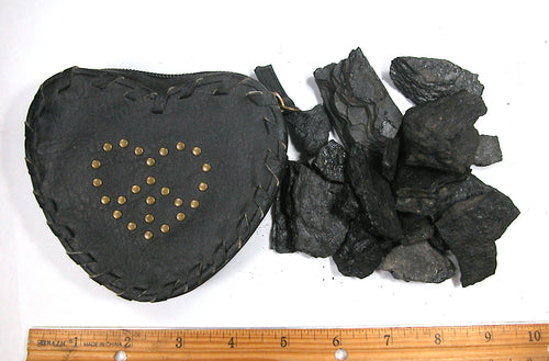 DVH 4oz Bituminous Coal in a Black Heart Faux Leather Zippered Bag Carbon Crystals - DVHdesigns