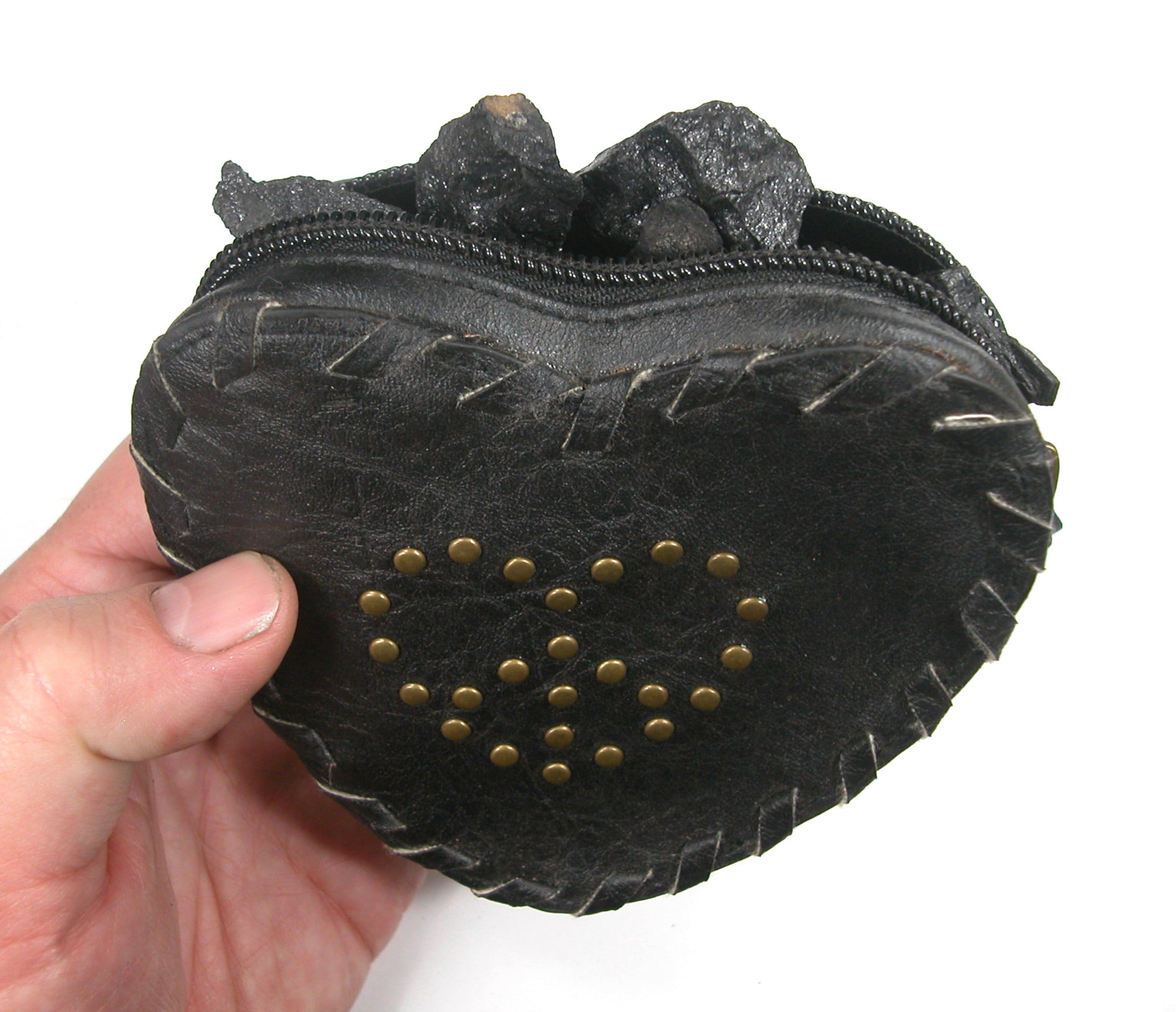 DVH 4oz Bituminous Coal in a Black Heart Faux Leather Zippered Bag Carbon Crystals - DVHdesigns