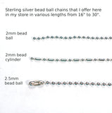 DVH 16" to 30" 2.0mm Sterling Silver Ball Chain w/ Sterling Silver Connector Clasp - DVHdesigns