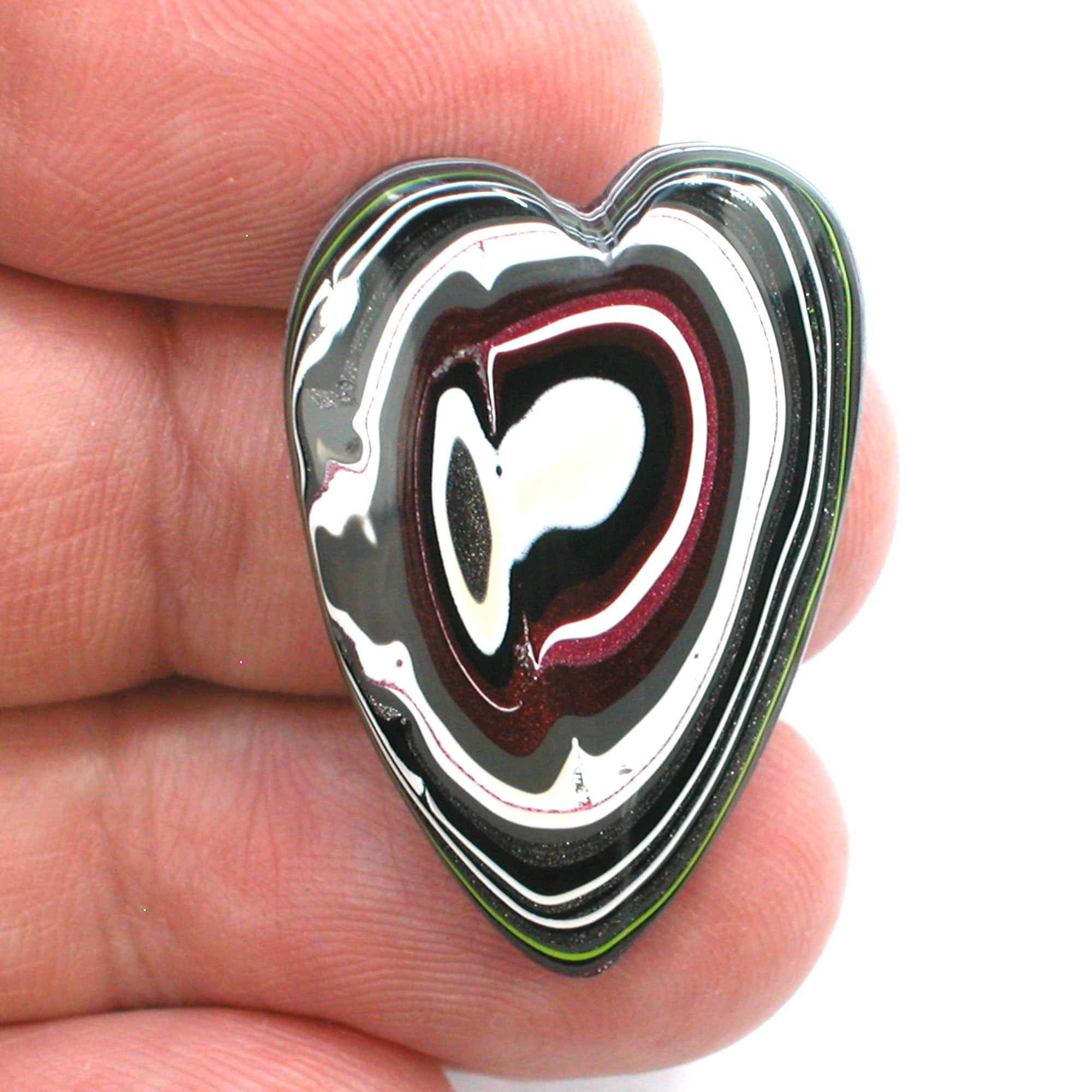 DVH JpWrnglr Fordite Cabochon Toledo Heart Cab 32x22x4 (4375) - DVHdesigns